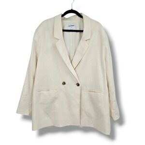 Old Navy Womens XL Cream Linen Blend Double‎ Breasted Blazer Jacket Off White